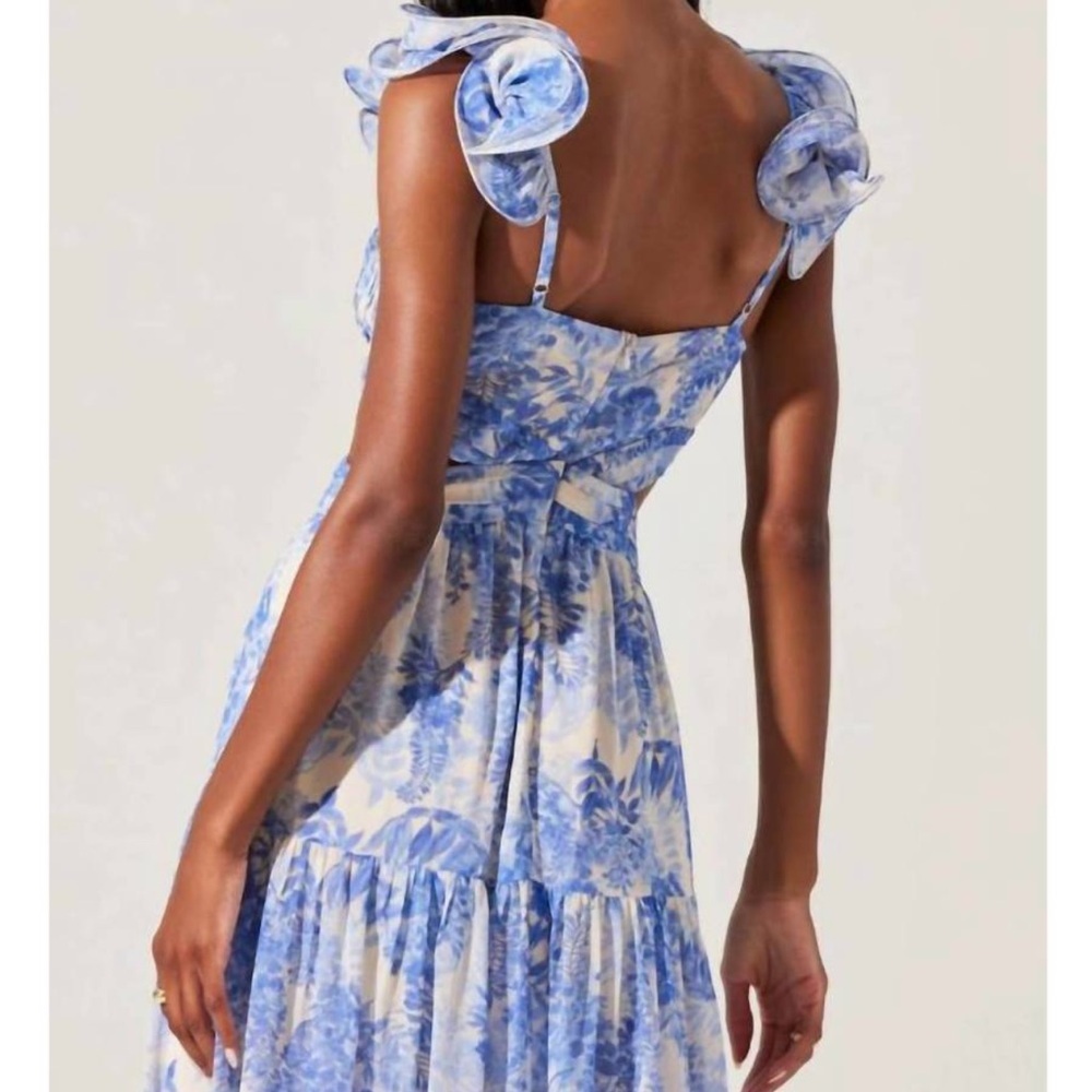 Astr Blue White Fritillaria Floral Cutout Maxi Dress - Picture 6 of 7